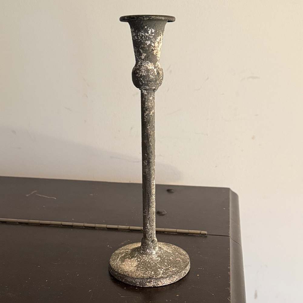Vintage Distressed Metal Candlestick Holder